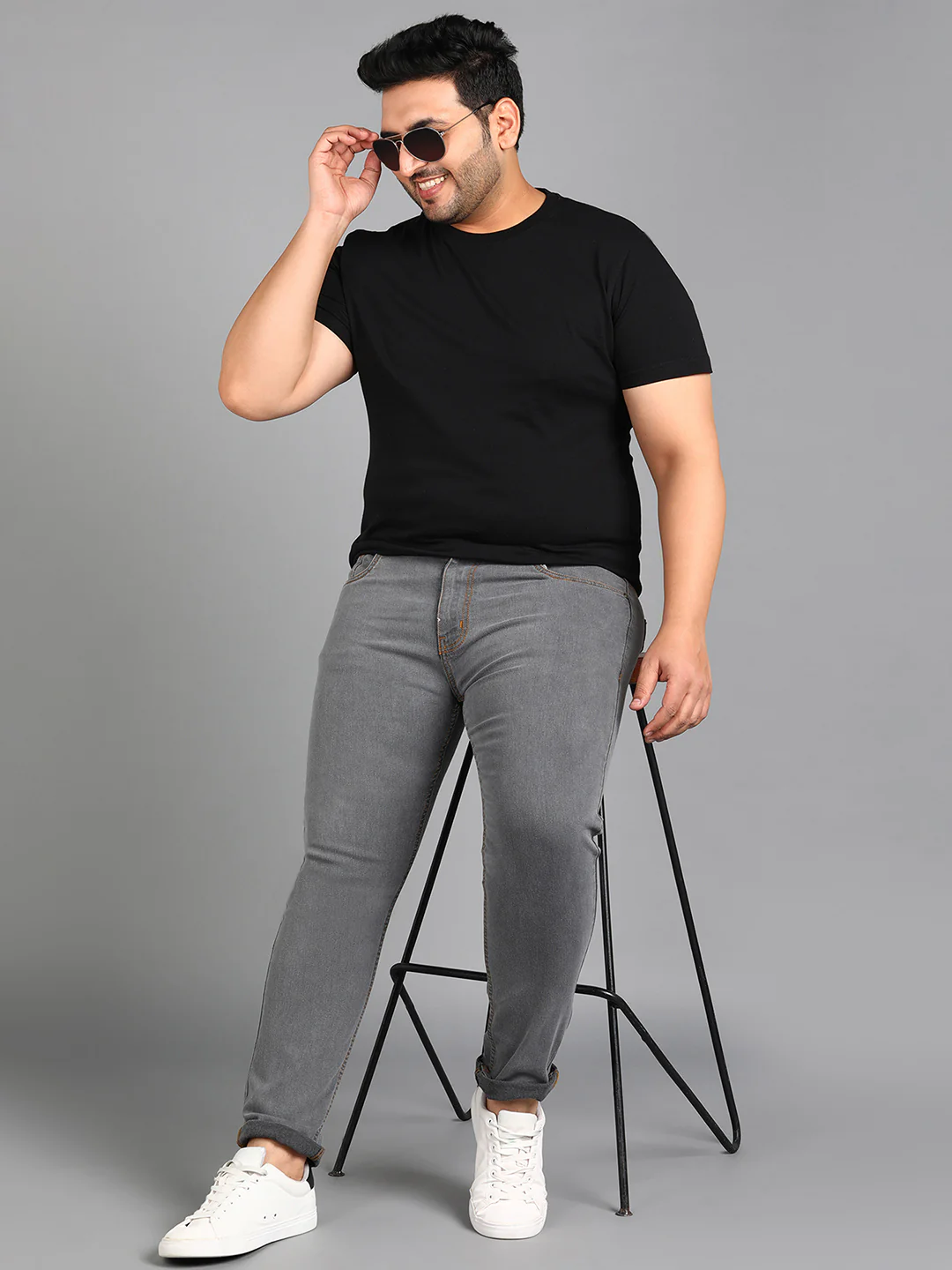 Plus Men's Grey Slim Fit Washed Jeans Stretchable - Image 4