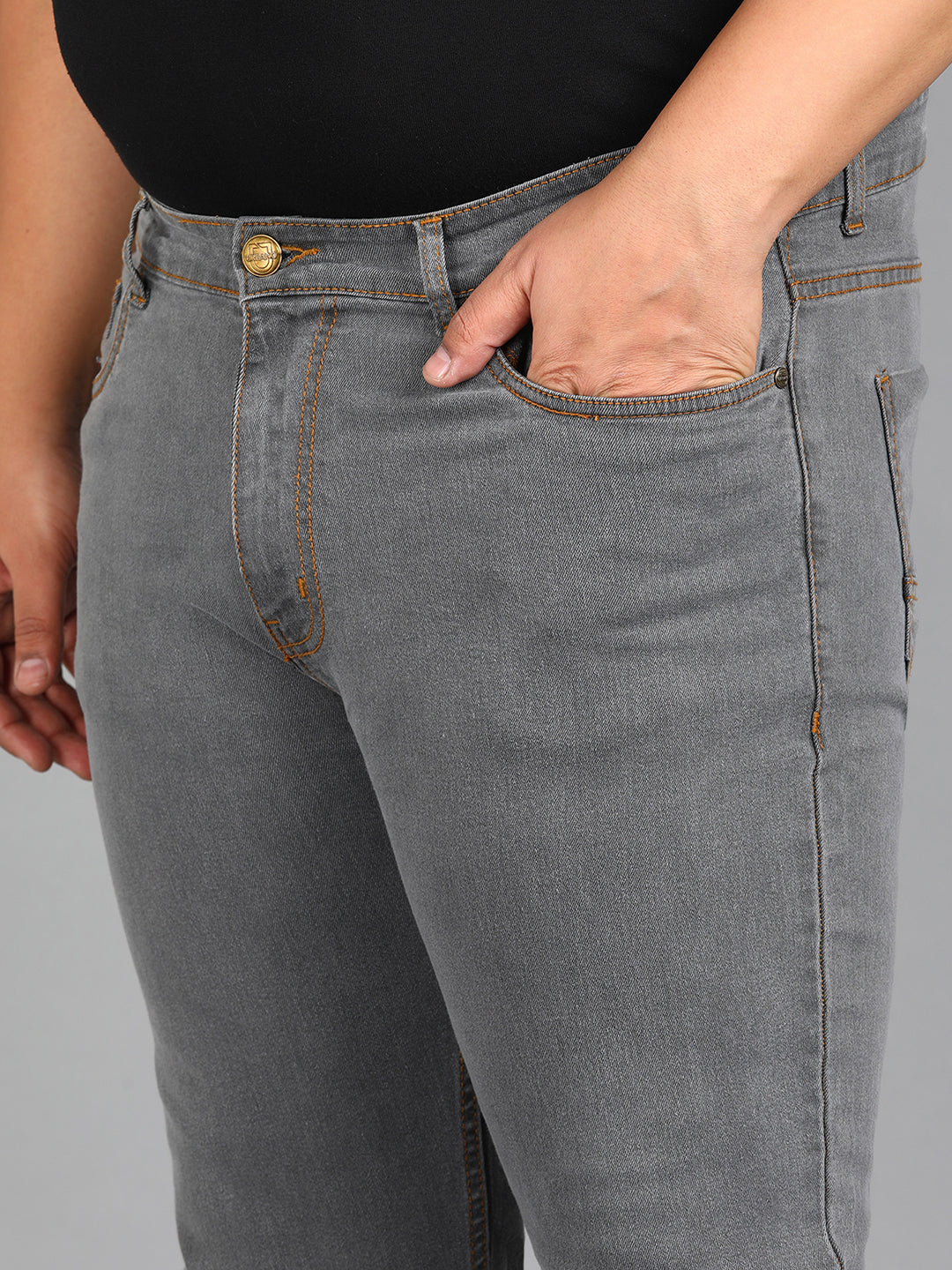 Plus Men's Grey Slim Fit Washed Jeans Stretchable - Image 5