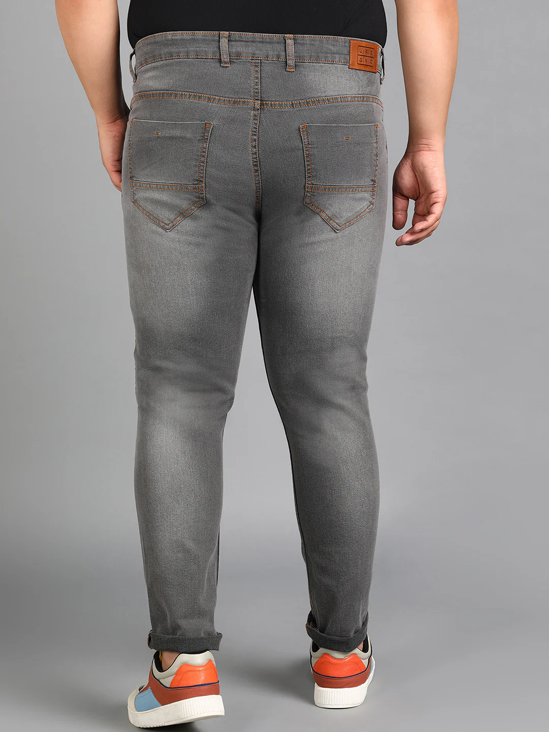 Plus Men's Grey Slim Fit Washed Jeans Stretchable - Image 3