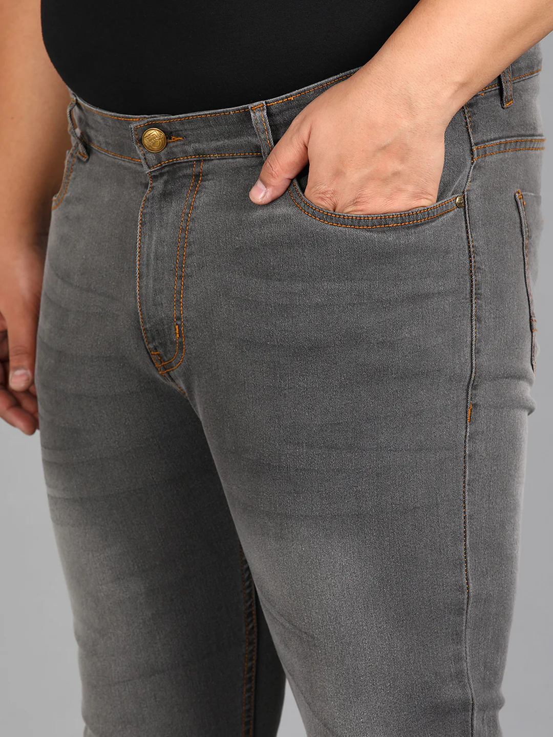 Plus Men's Grey Slim Fit Washed Jeans Stretchable - Image 5