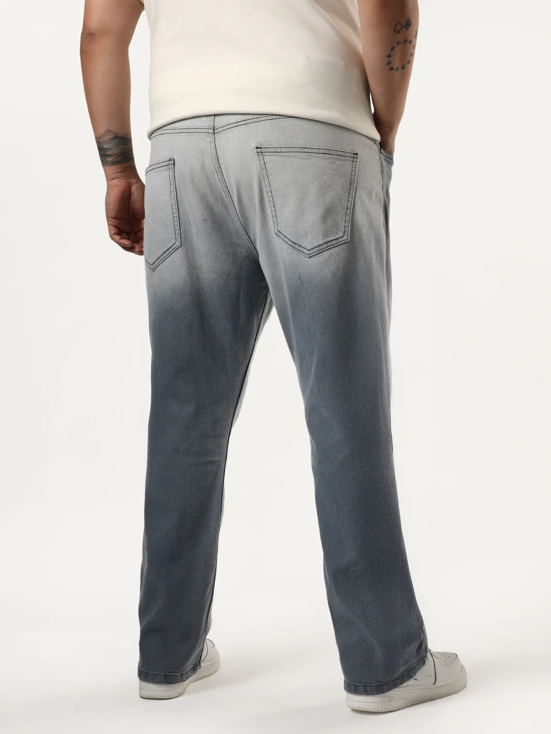 Plus Men's Grey Straight Fit Heavy Washed Faded Denim Jeans Stretchable - Image 3