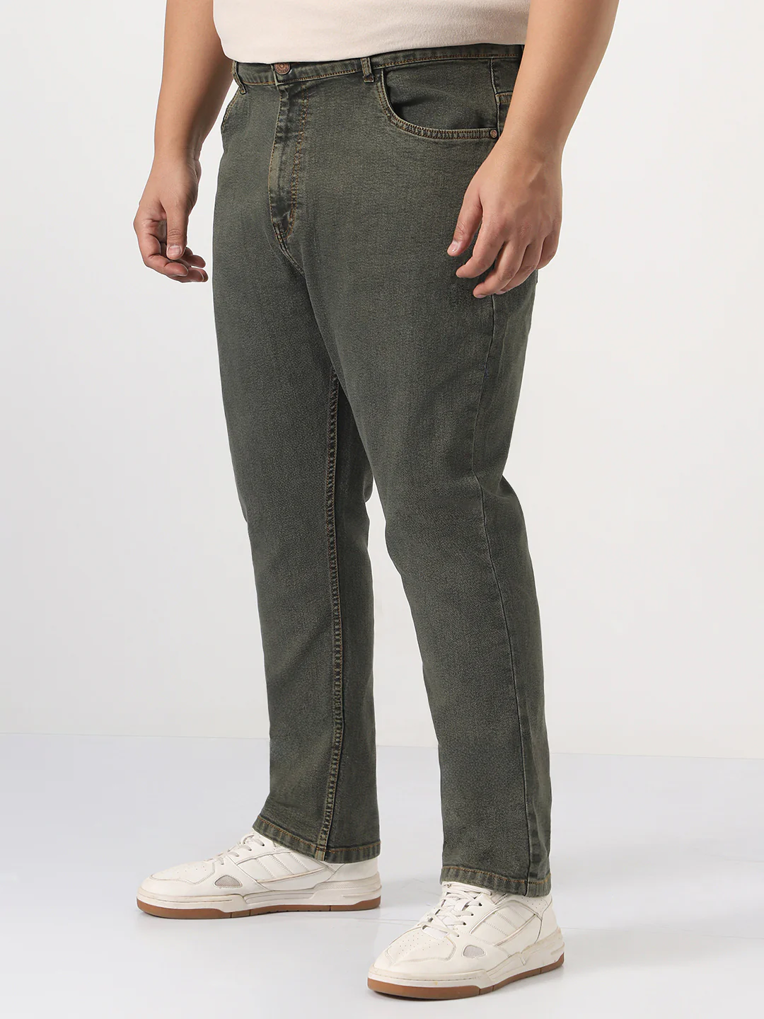Plus Men's Grey Straight Fit Heavy Washed Jeans Stretchable - Image 2