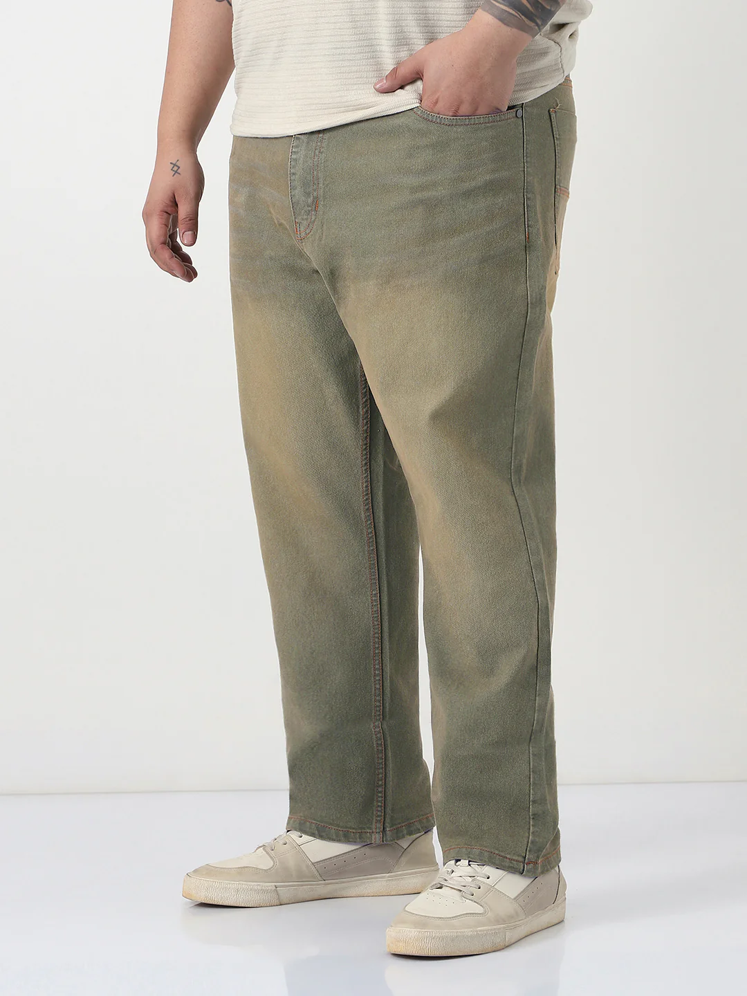Plus Men's Grey Straight Fit Heavy Washed Jeans Stretchable - Image 2