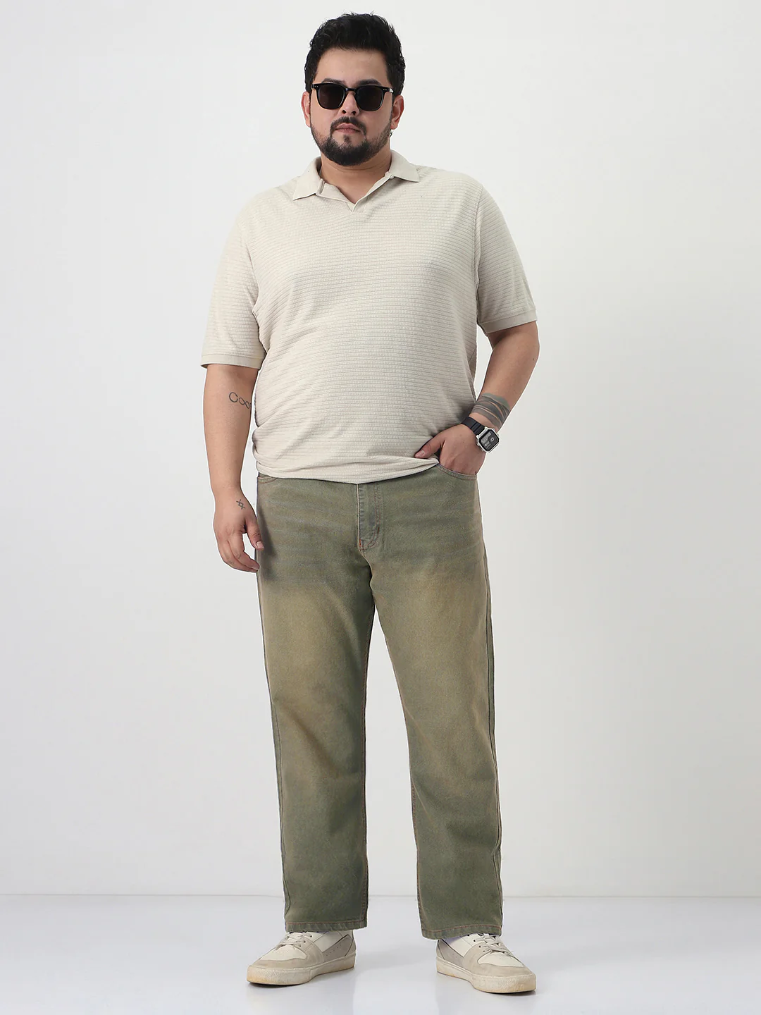 Plus Men's Grey Straight Fit Heavy Washed Jeans Stretchable - Image 4