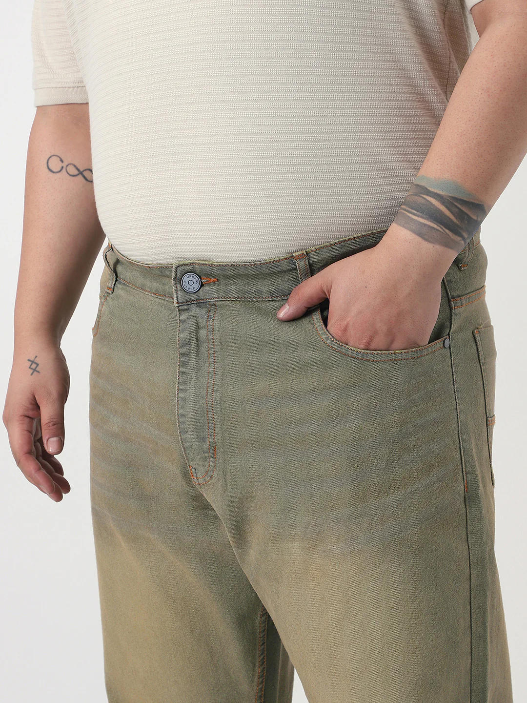 Plus Men's Grey Straight Fit Heavy Washed Jeans Stretchable - Image 5