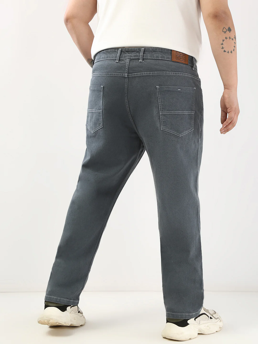 Plus Men's Grey Straight Fit Washed Jeans Stretchable - Image 4