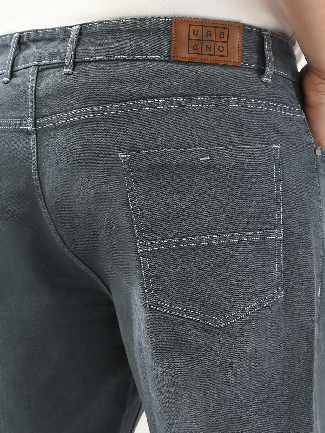 Plus Men's Grey Straight Fit Washed Jeans Stretchable - Image 6