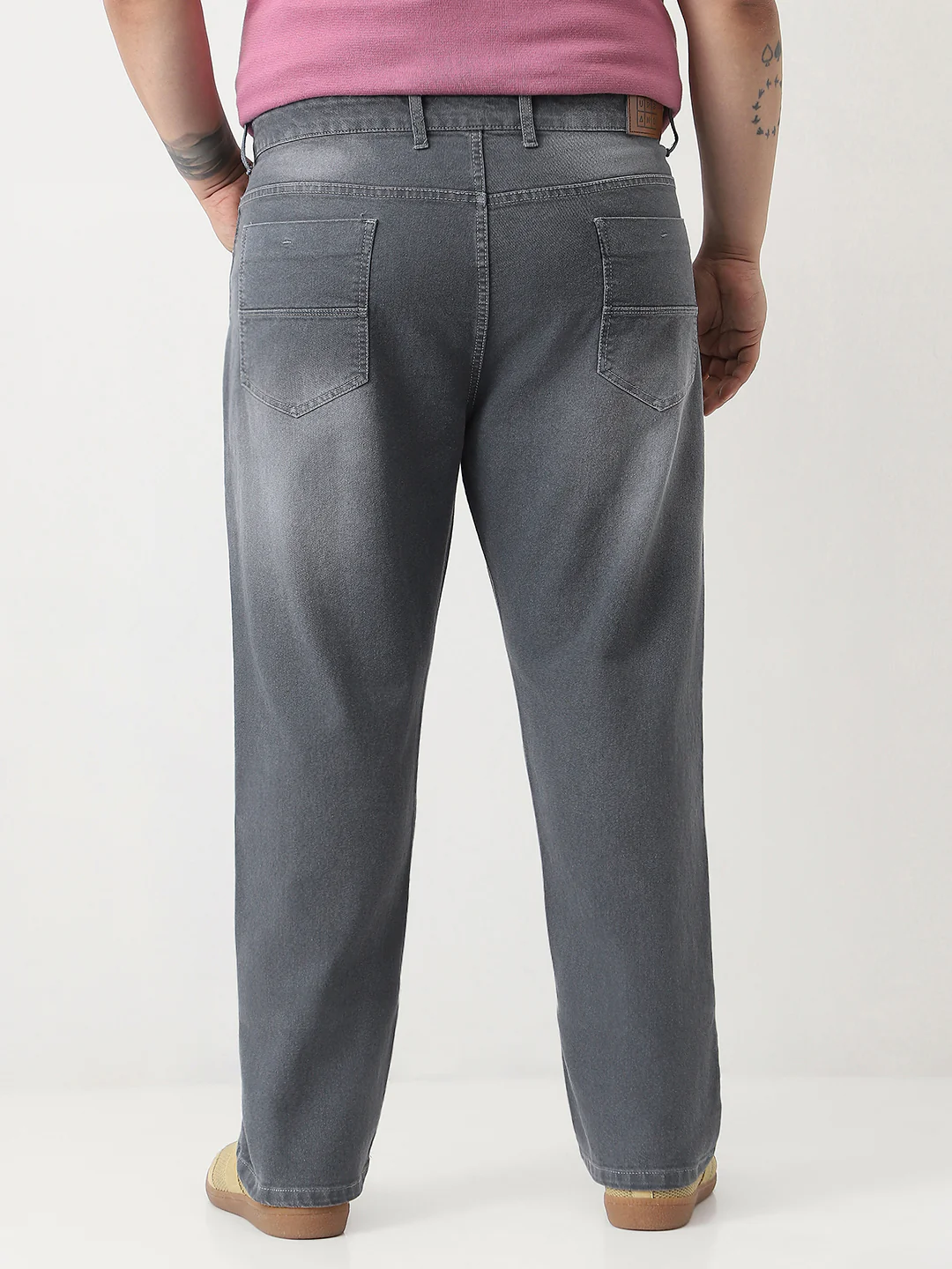 Plus Men's Grey Straight Fit Washed Jeans Stretchable - Image 3