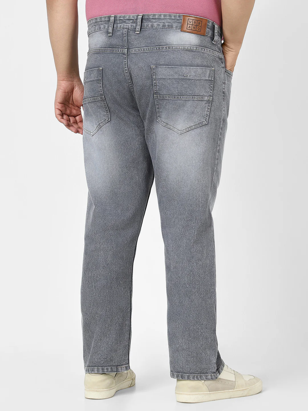 Plus Men's Grey Straight Fit Washed Jeans Stretchable - Image 3