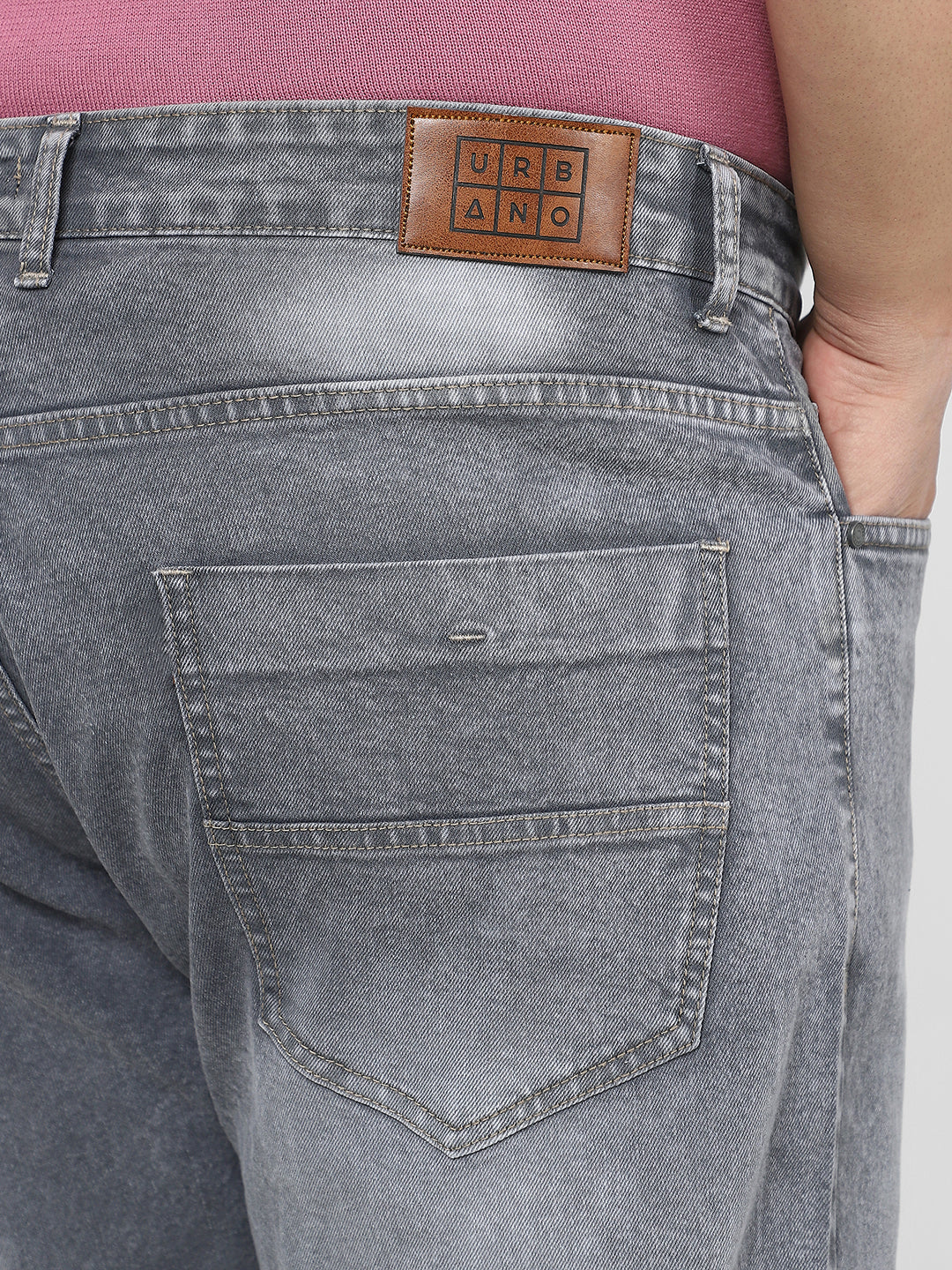 Plus Men's Grey Straight Fit Washed Jeans Stretchable - Image 6