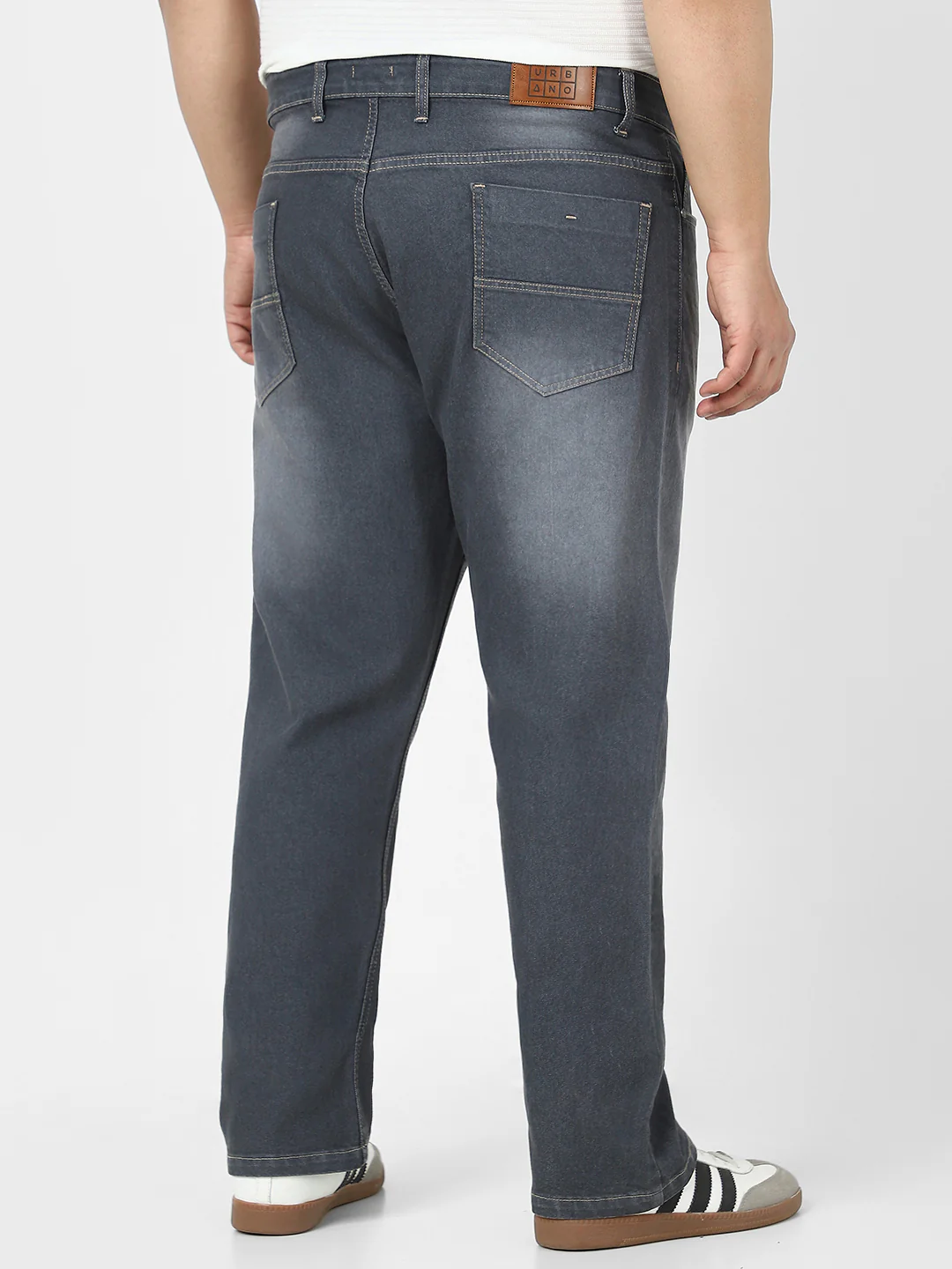 Plus Men's Grey Straight Fit Washed Jeans Stretchable - Image 3