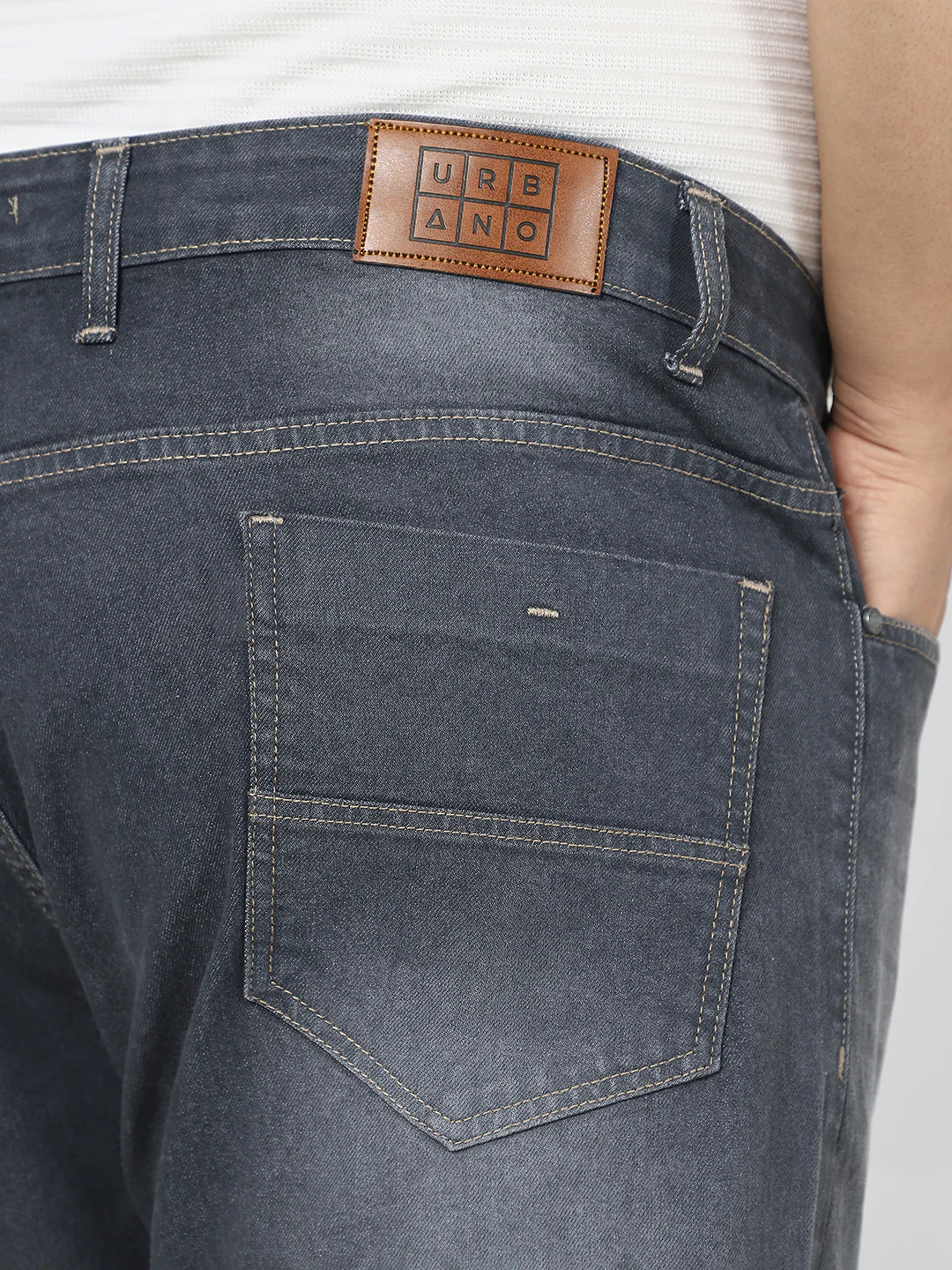 Plus Men's Grey Straight Fit Washed Jeans Stretchable - Image 6