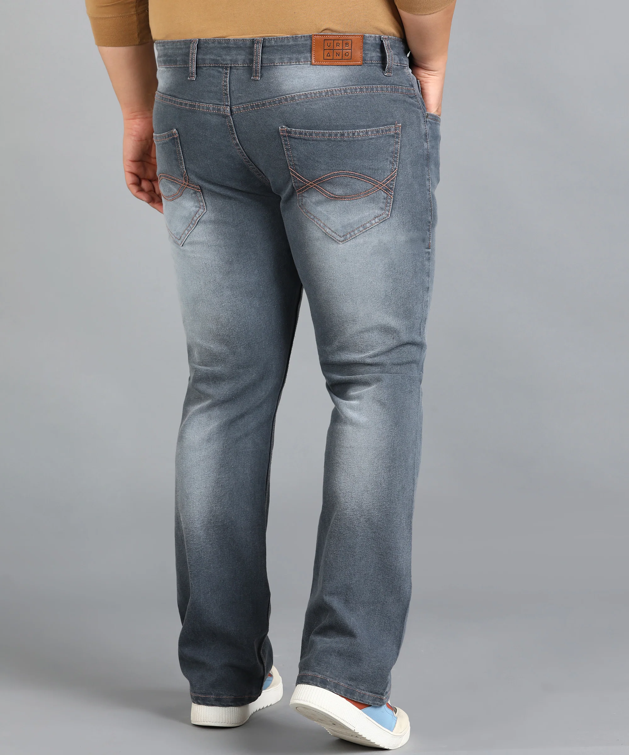 Plus Men's Grey Washed Bootcut Jeans Stretchable - Image 4