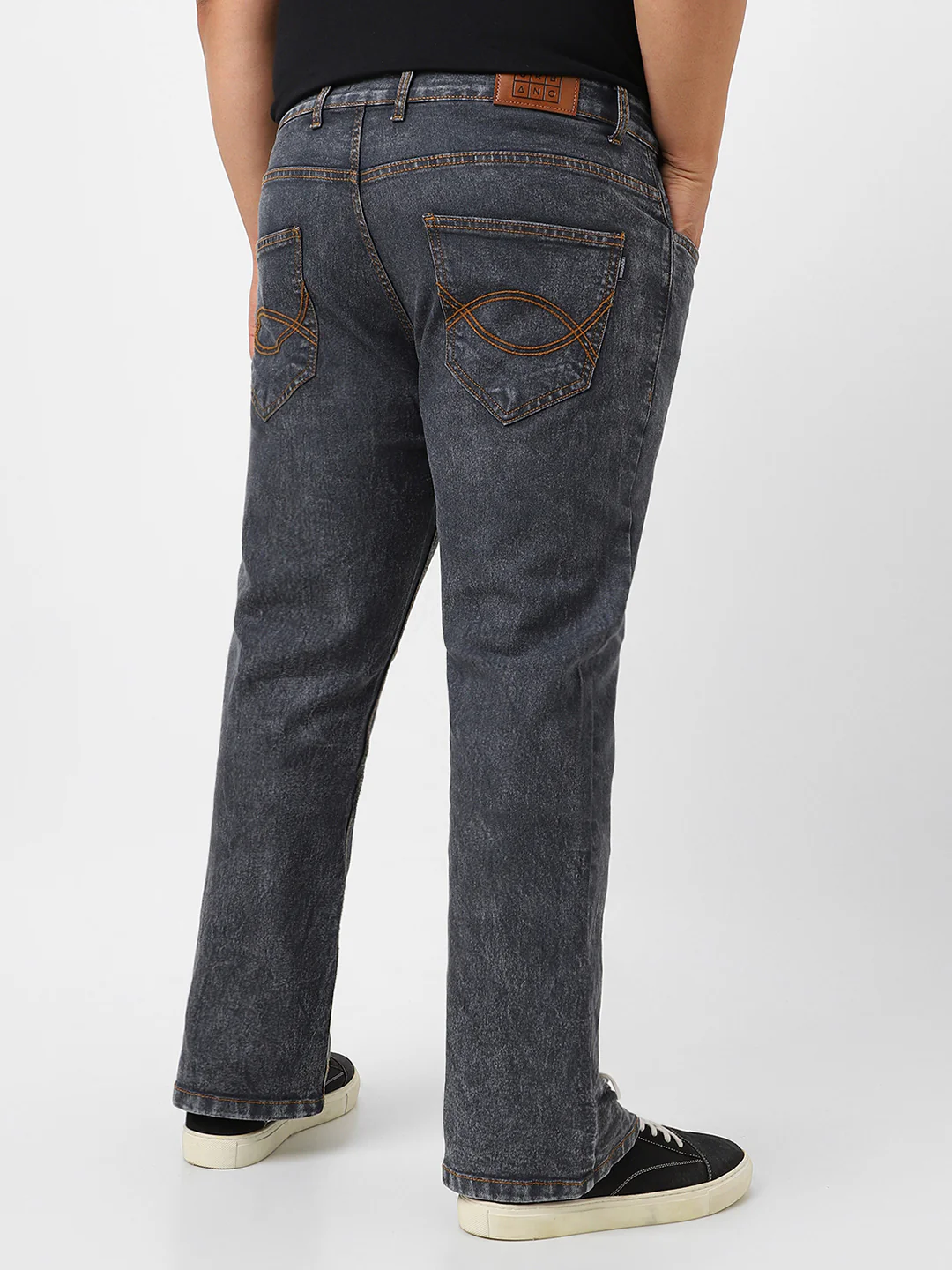 Plus Men's Grey Washed Bootcut Jeans Stretchable - Image 3