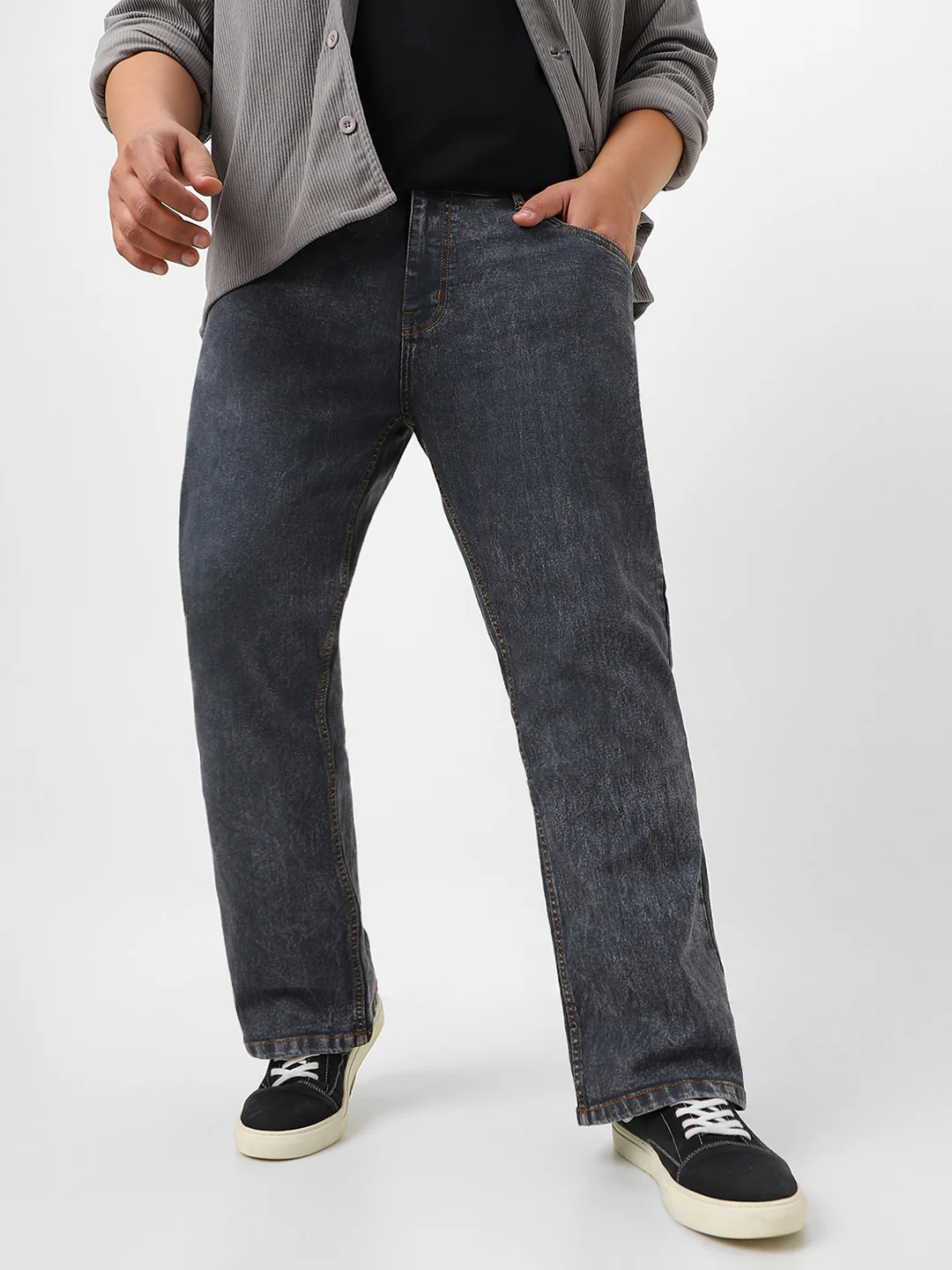 Plus Men's Grey Washed Bootcut Jeans Stretchable - Image 4