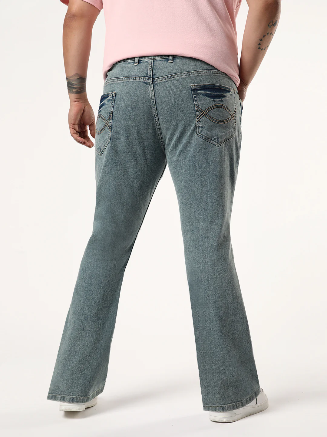 Plus Men's Ice Blue Bootcut Fit Mid Rise Acid Wash Jeans Stretchable - Image 3