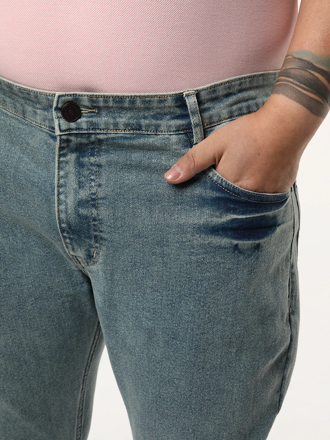 Plus Men's Ice Blue Bootcut Fit Mid Rise Acid Wash Jeans Stretchable - Image 5