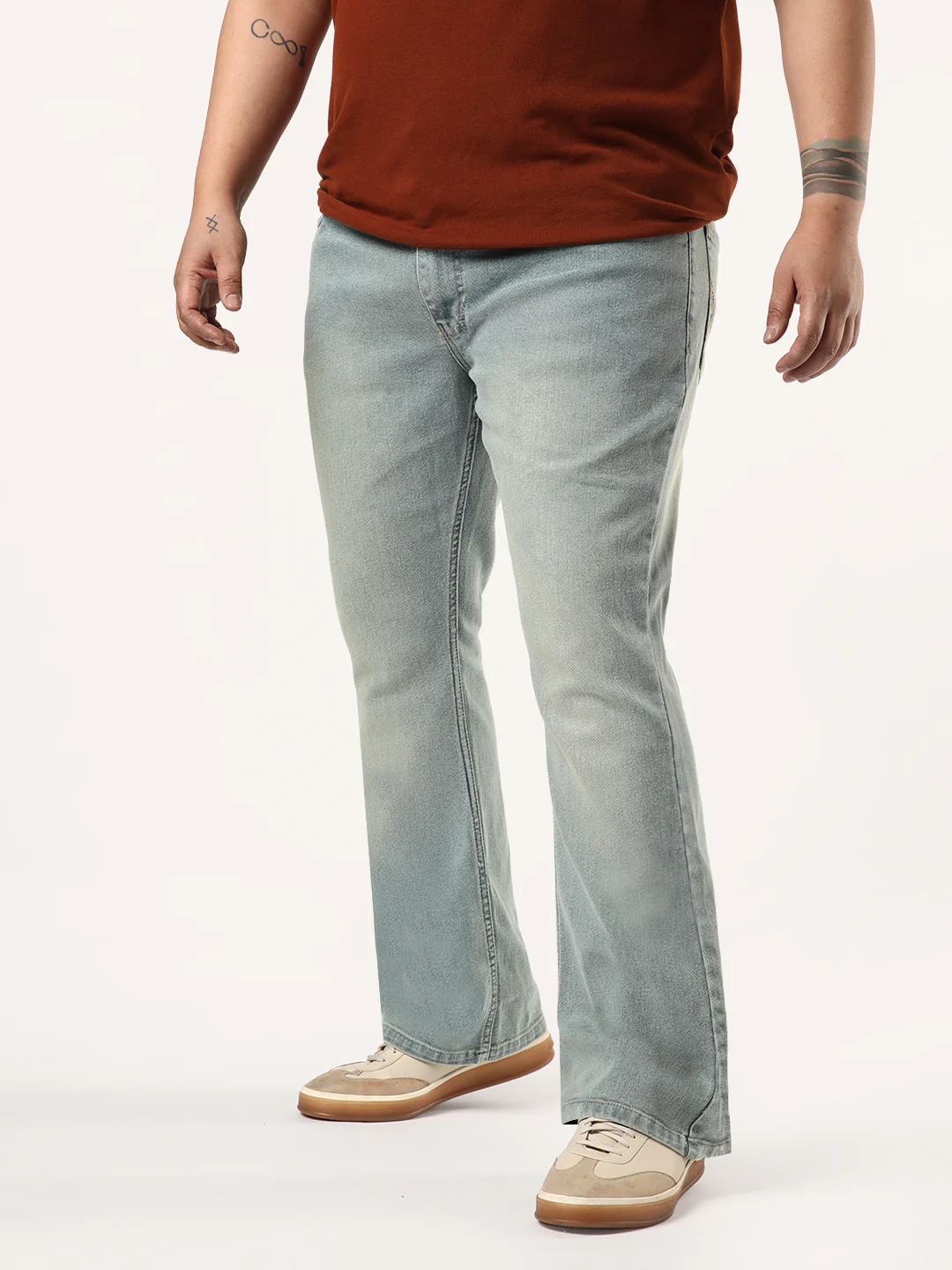 Plus Men's Ice Blue Bootcut Fit Mid Rise Tinted Heavy Washed Jeans Stretchable - Image 2