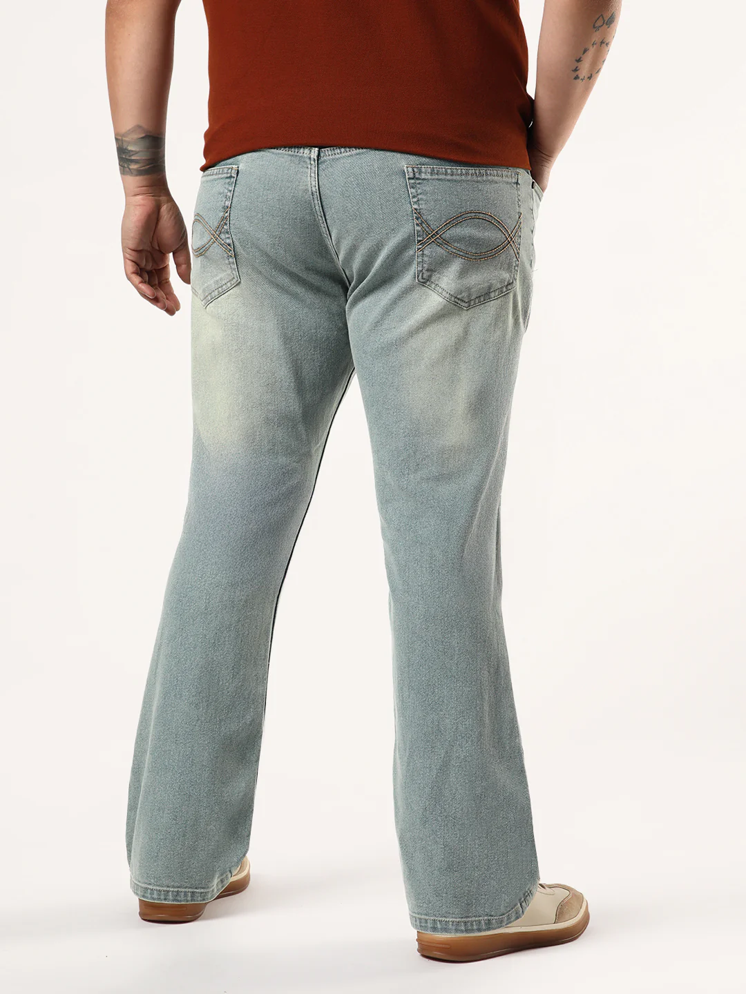 Plus Men's Ice Blue Bootcut Fit Mid Rise Tinted Heavy Washed Jeans Stretchable - Image 3
