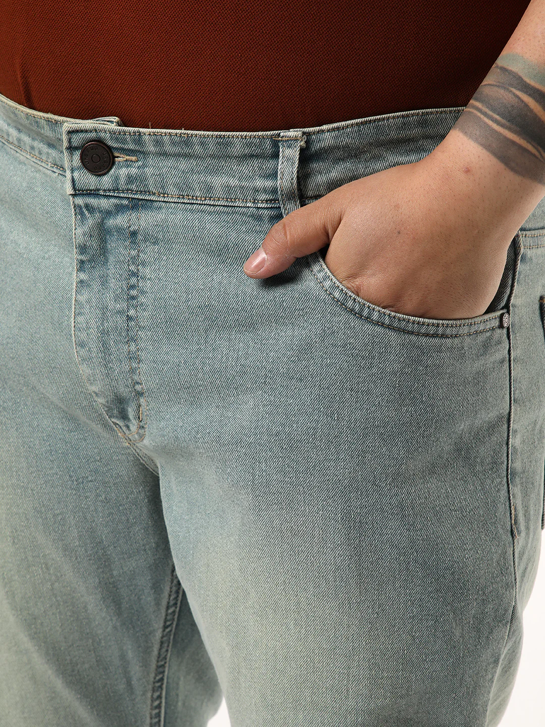 Plus Men's Ice Blue Bootcut Fit Mid Rise Tinted Heavy Washed Jeans Stretchable - Image 5