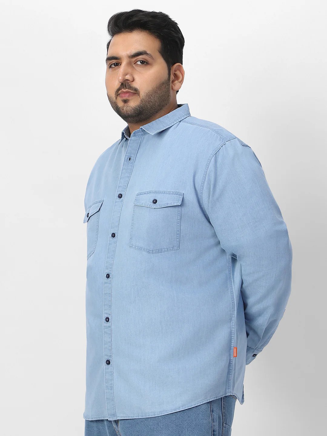 Plus Men's Ice Blue Full Sleeve Regular Fit Casual Denim Shirt - Image 3