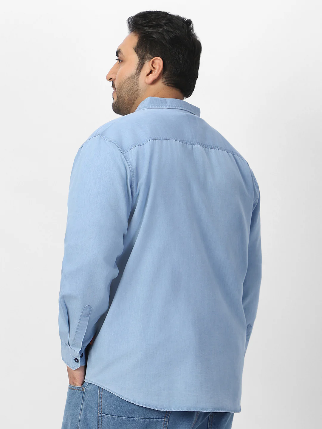 Plus Men's Ice Blue Full Sleeve Regular Fit Casual Denim Shirt - Image 4