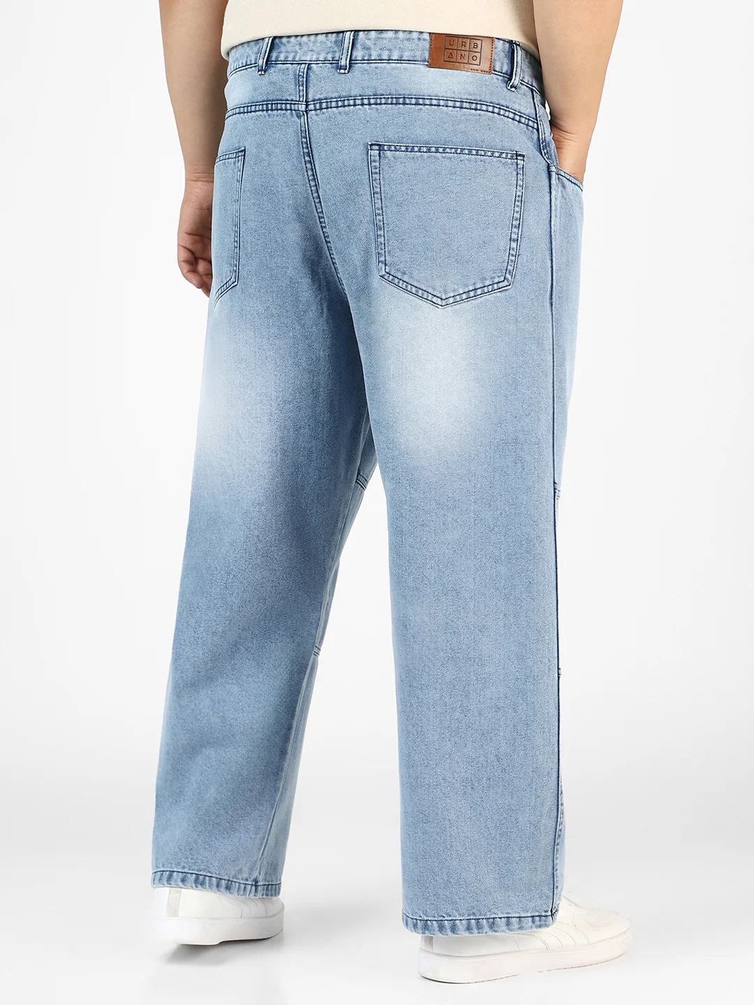 Plus Men's Ice Blue Loose Baggy Fit Cut and Sew Panelled Jeans Non-Stretchable - Image 4