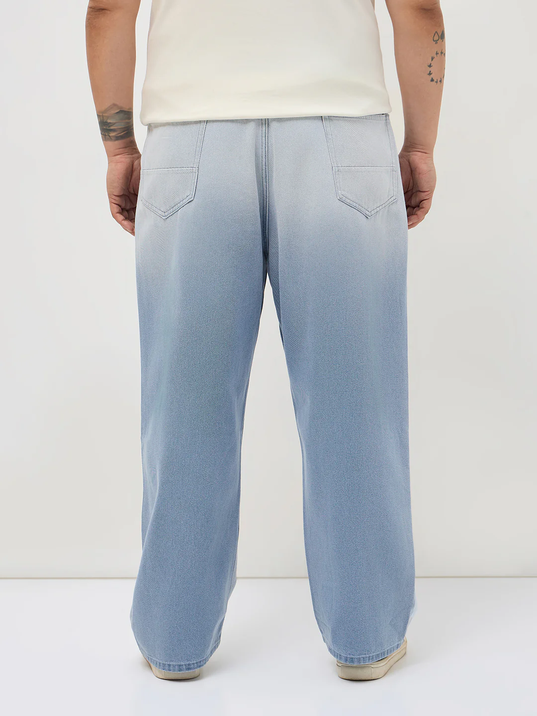 Plus Men's Ice Blue Loose Baggy Fit Heavy Washed Faded Denim Jeans Non-Stretchable - Image 3