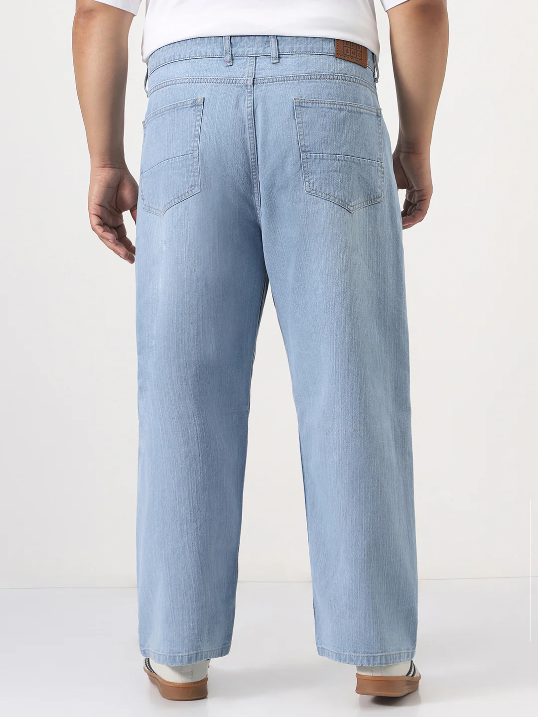 Plus Men's Ice Blue Loose Baggy Fit Washed Denim Jeans Non-Stretchable - Image 3