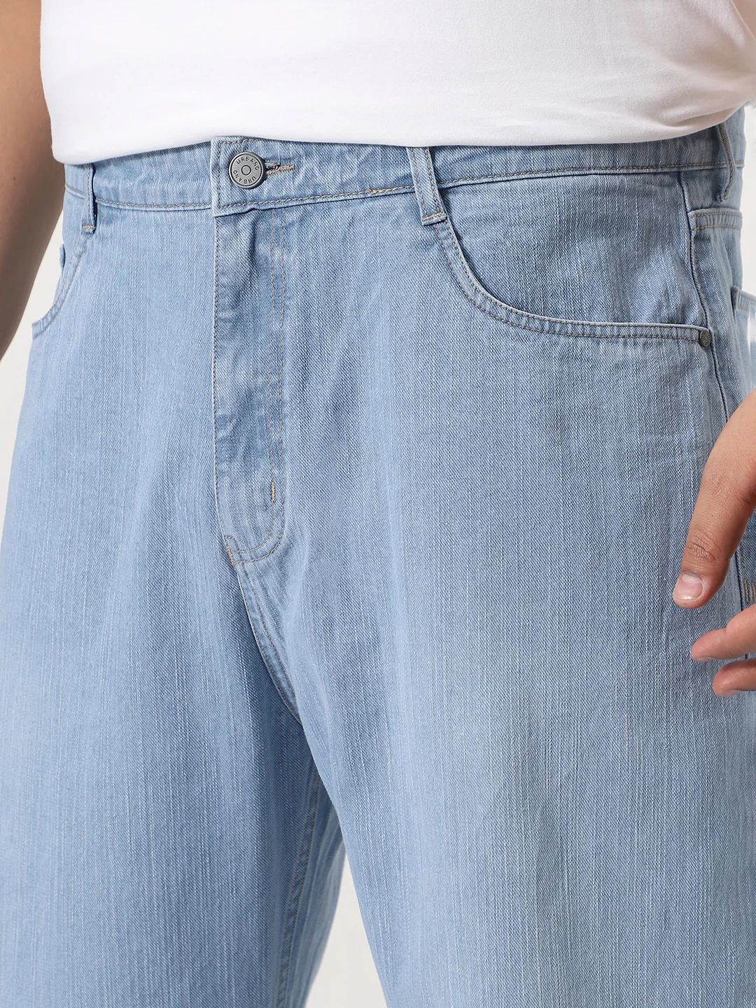 Plus Men's Ice Blue Loose Baggy Fit Washed Denim Jeans Non-Stretchable - Image 5