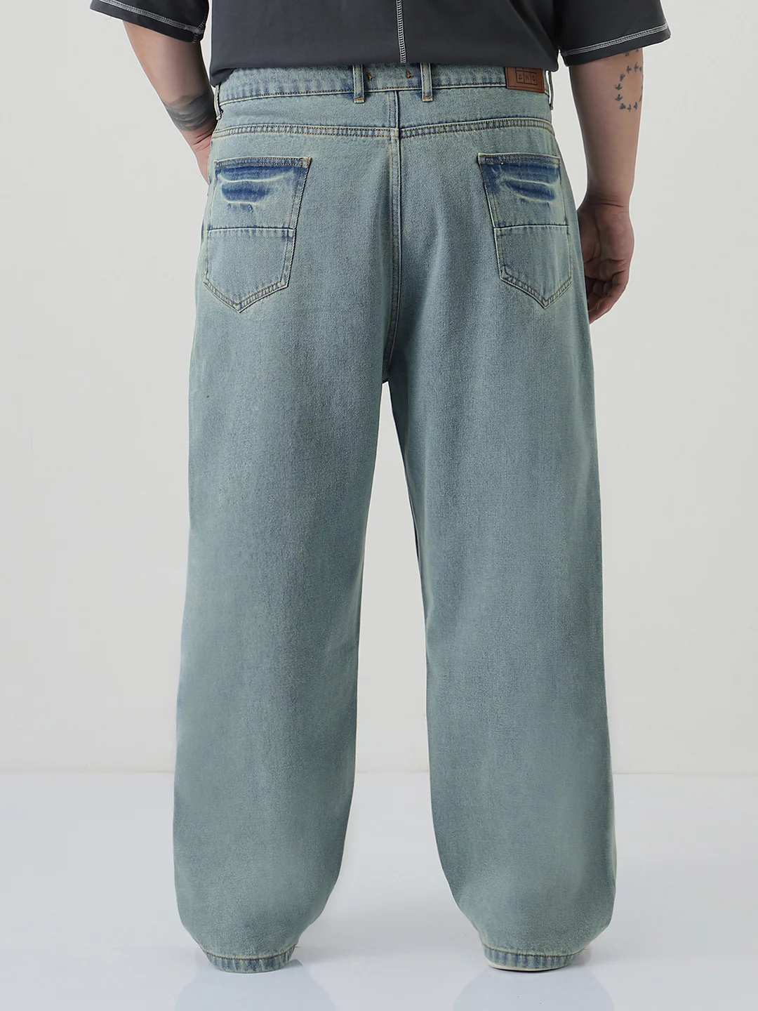 Plus Men's Ice Blue Loose Baggy Fit Washed Jeans Non-Stretchable - Image 3