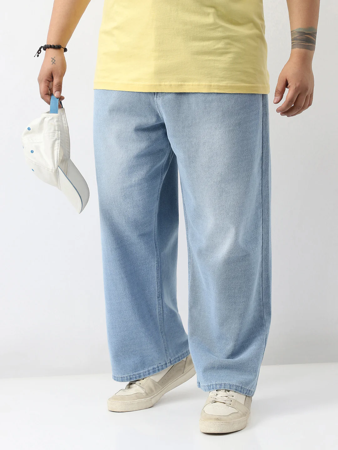 Plus Men's Ice Blue Loose Baggy Fit Washed Jeans Non-Stretchable - Image 2
