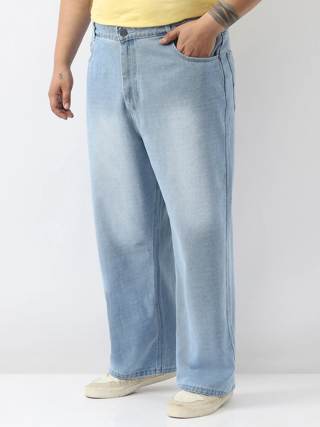 Plus Men's Ice Blue Loose Baggy Fit Washed Jeans Non-Stretchable - Image 3