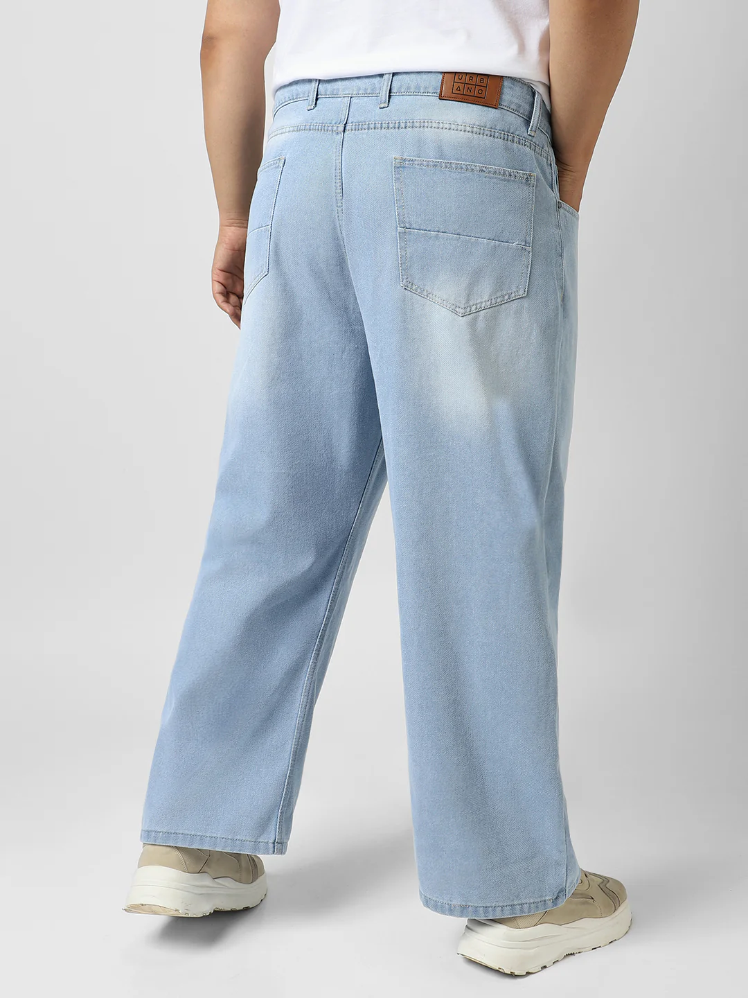 Plus Men's Ice Blue Loose Baggy Fit Washed Jeans Non-Stretchable - Image 3