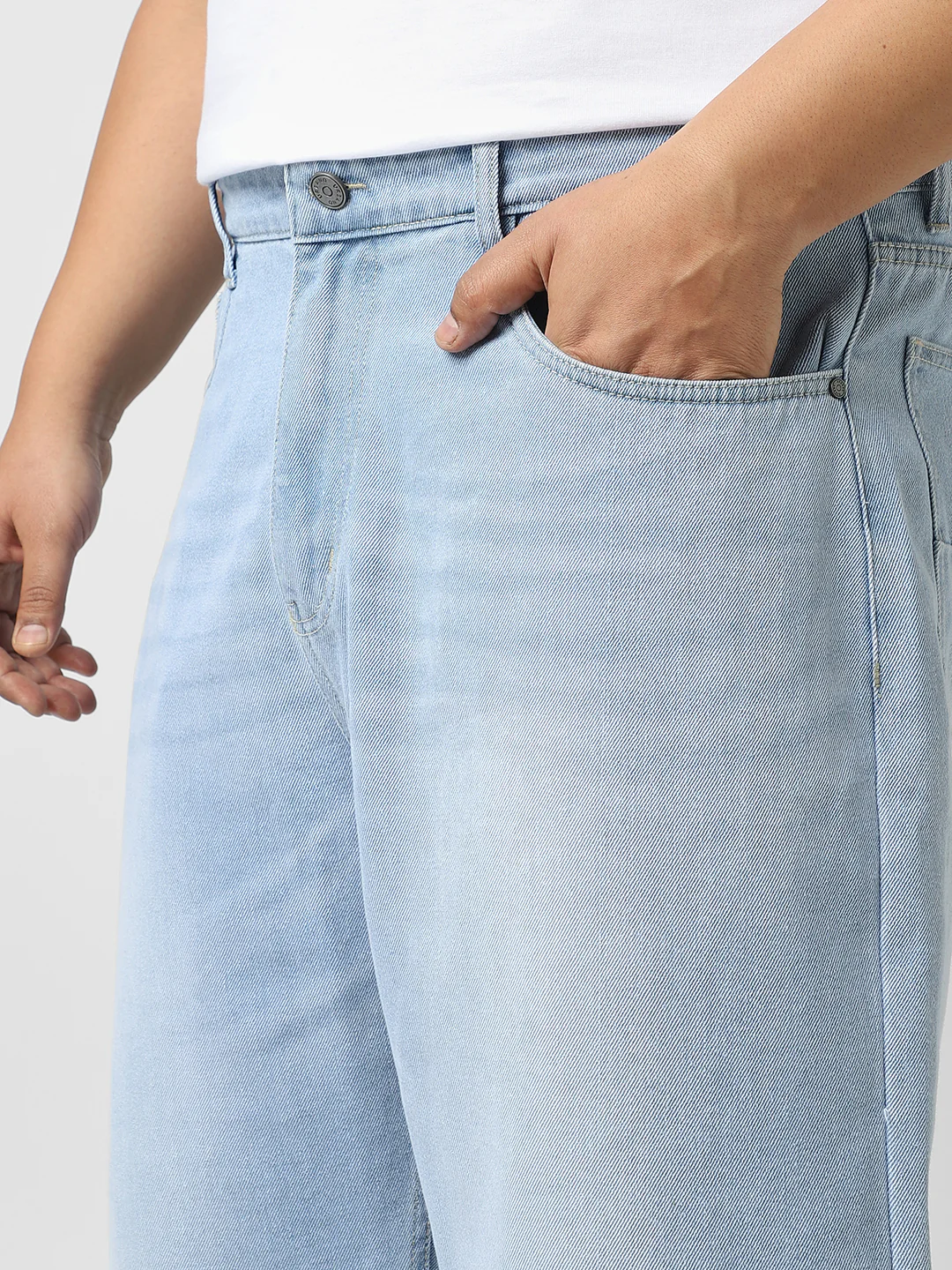 Plus Men's Ice Blue Loose Baggy Fit Washed Jeans Non-Stretchable - Image 5