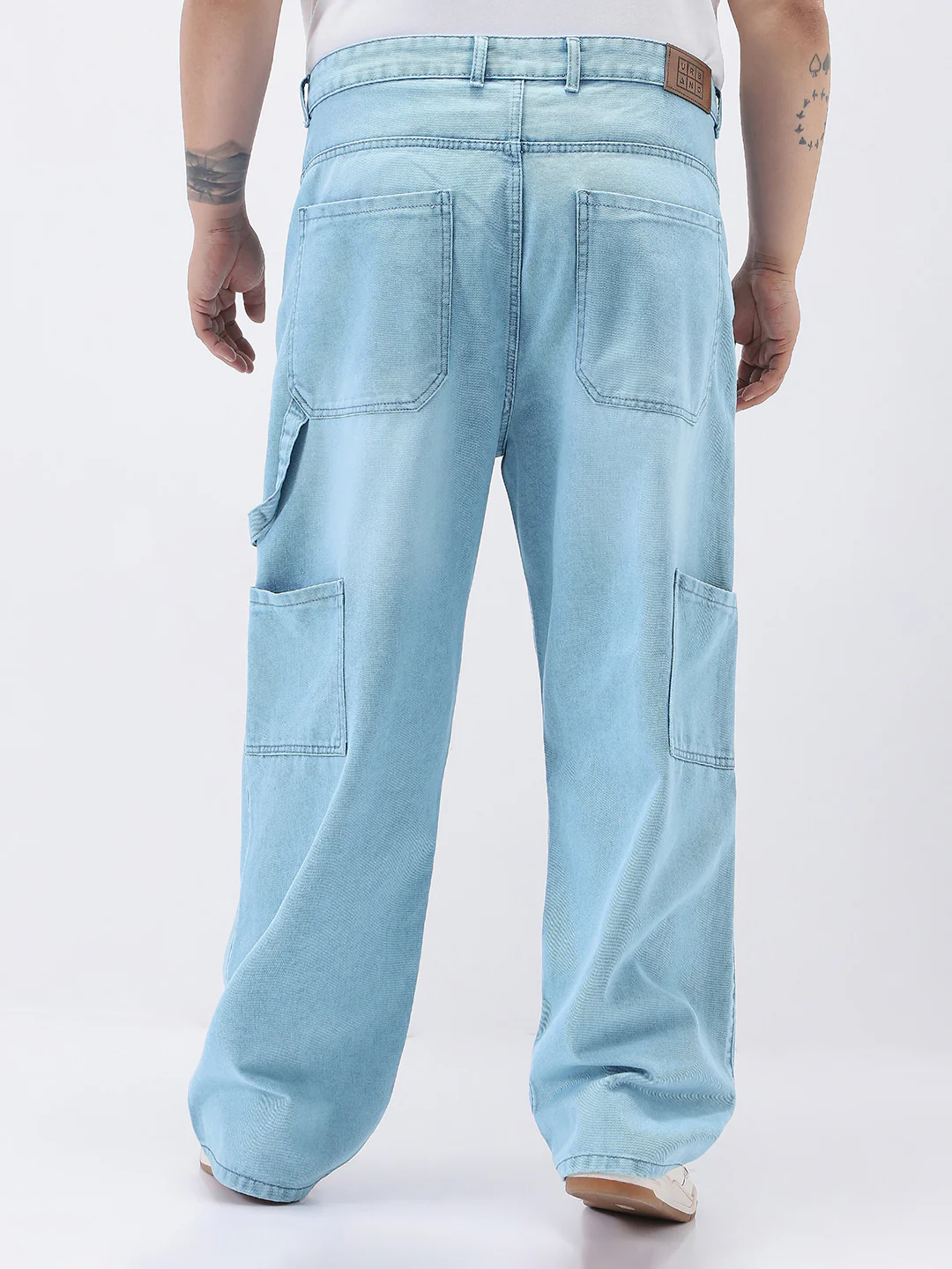 Plus Men's Ice Blue Loose Fit Cargo Carpenter Jeans With 6 Pockets Non-Stretchable - Image 3