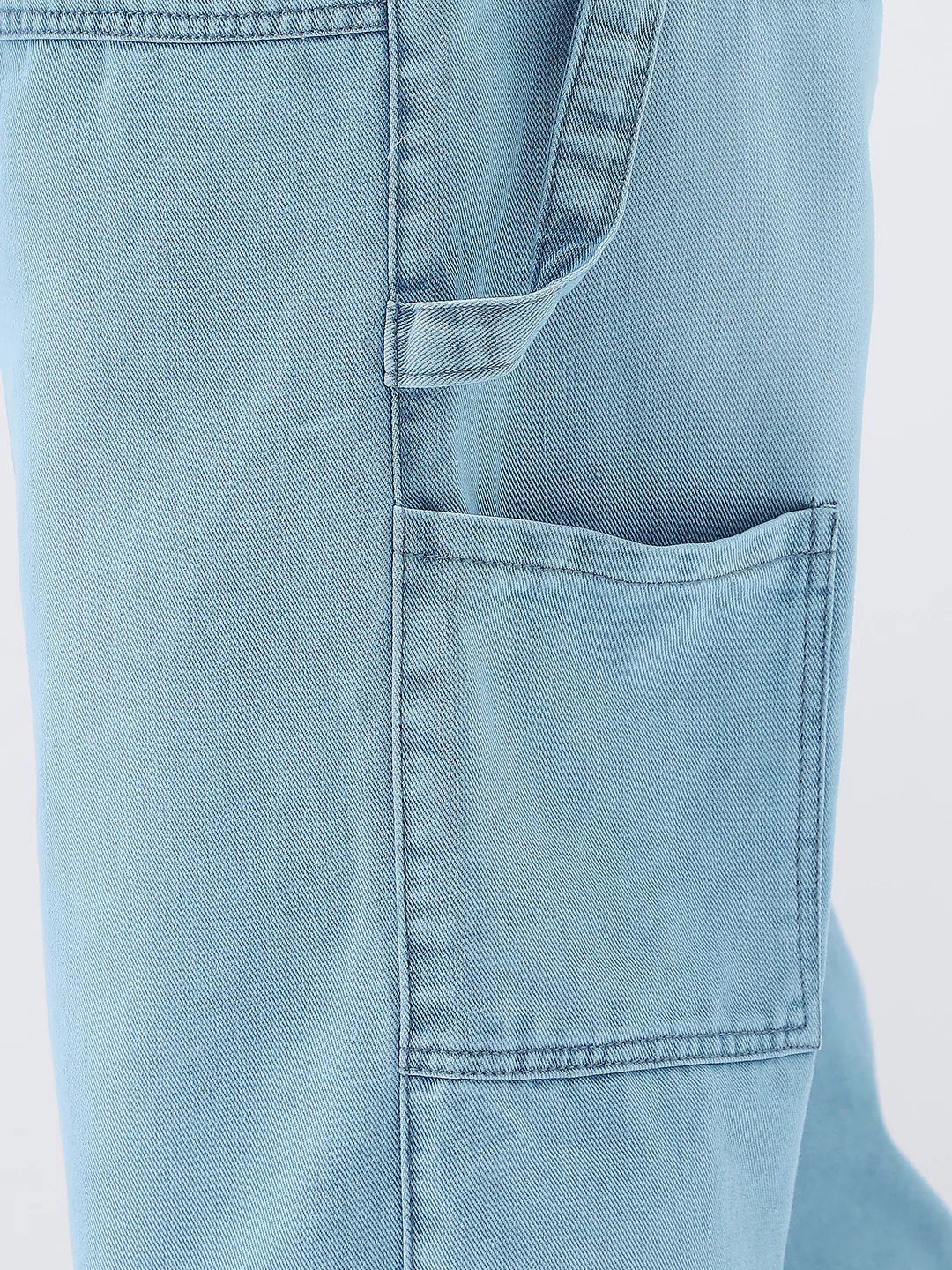 Plus Men's Ice Blue Loose Fit Cargo Carpenter Jeans With 6 Pockets Non-Stretchable - Image 5