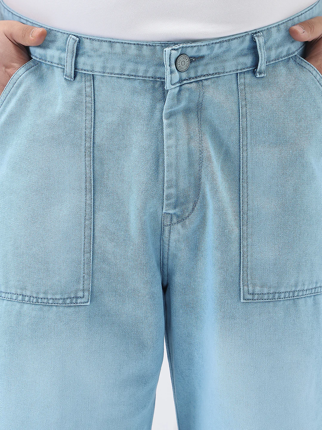 Plus Men's Ice Blue Loose Fit Cargo Carpenter Jeans With 6 Pockets Non-Stretchable - Image 6