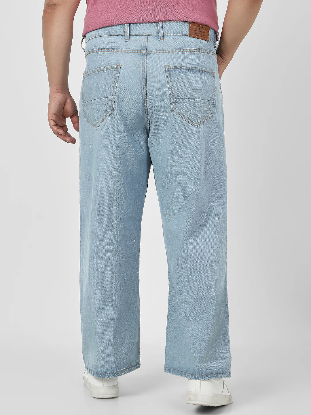 Plus Men's Ice Blue Loose Fit Washed Jeans Non-Stretchable - Image 3