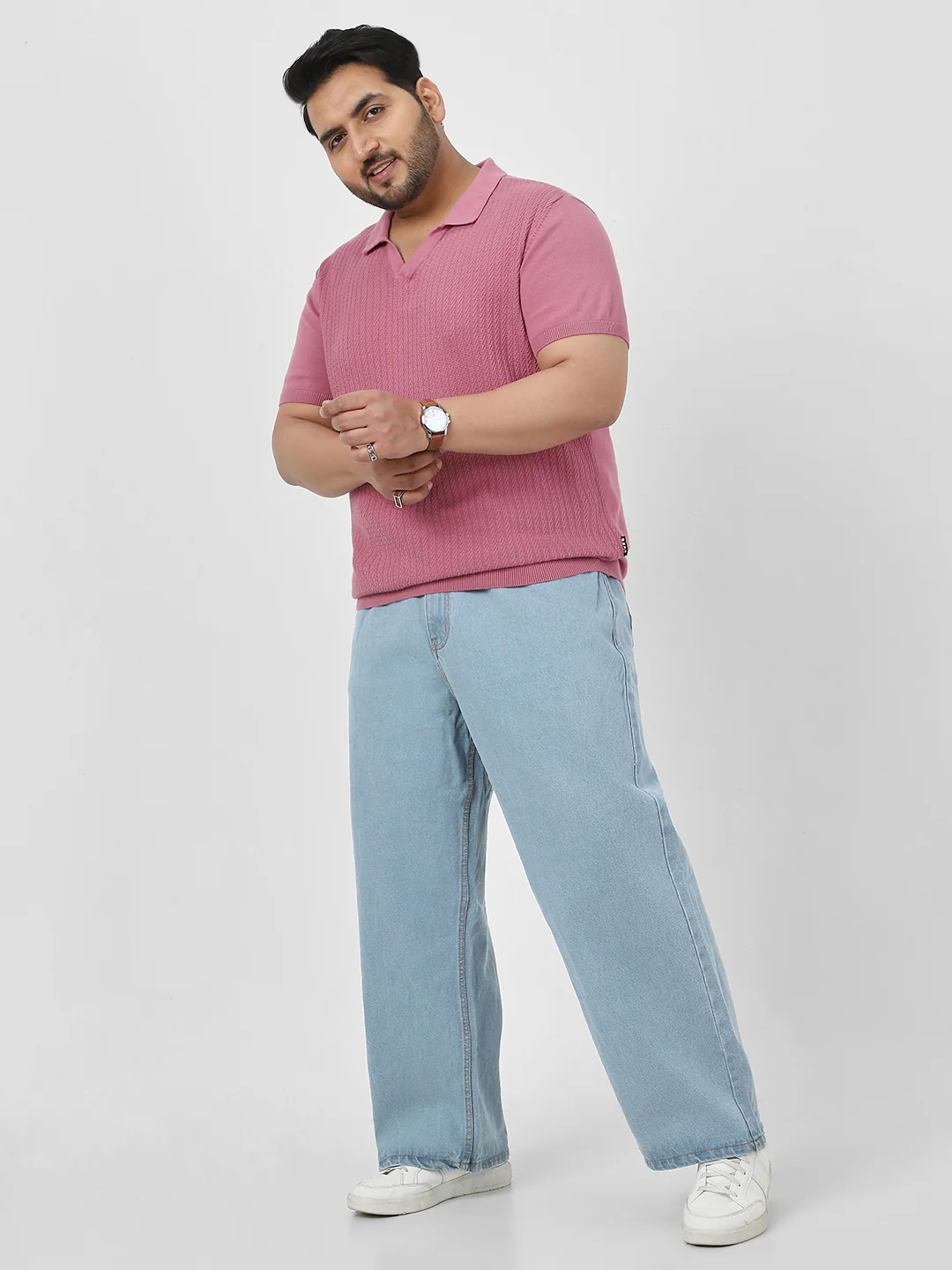 Plus Men's Ice Blue Loose Fit Washed Jeans Non-Stretchable - Image 4