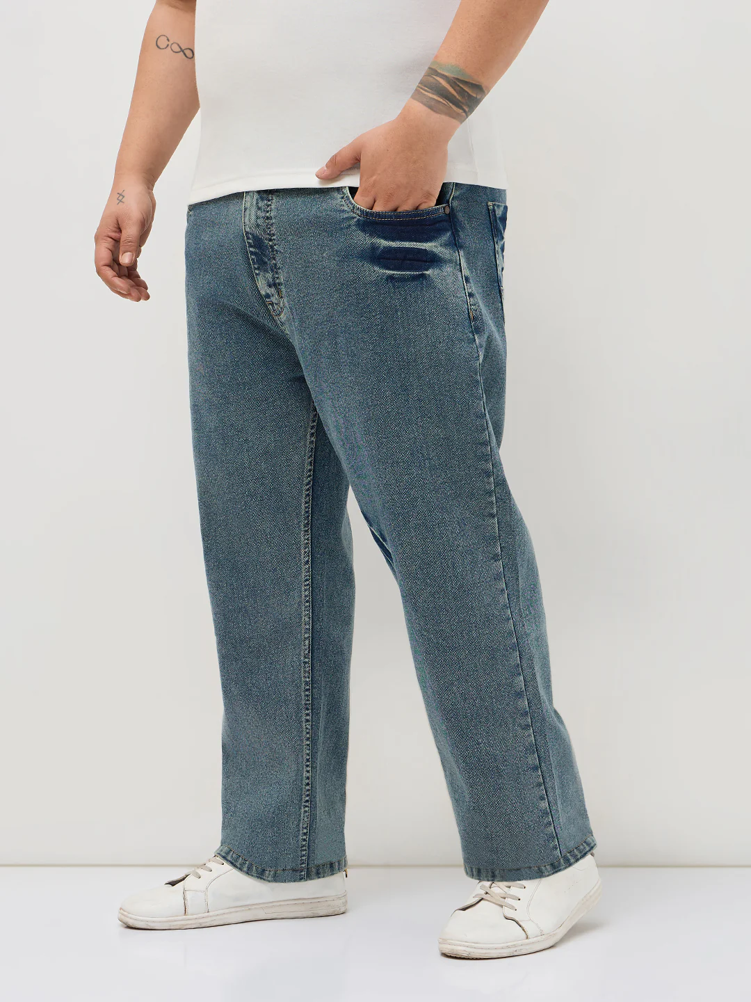 Plus Men's Ice Blue Regular Fit Acid Washed Denim Jeans Stretchable - Image 2