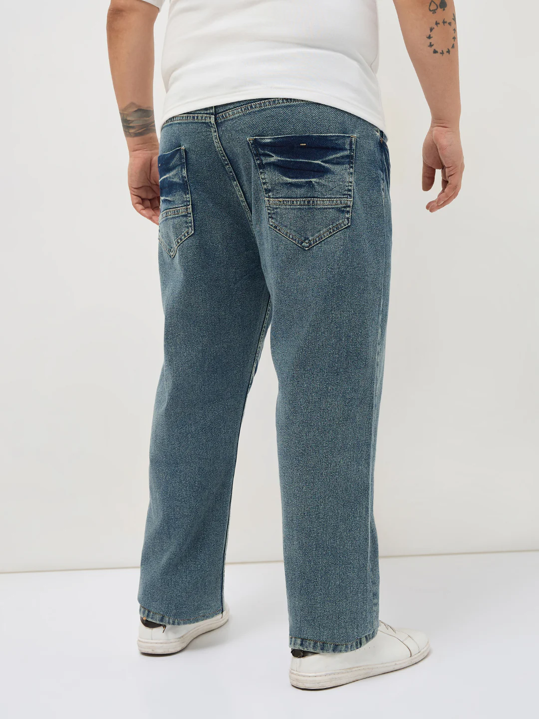Plus Men's Ice Blue Regular Fit Acid Washed Denim Jeans Stretchable - Image 3