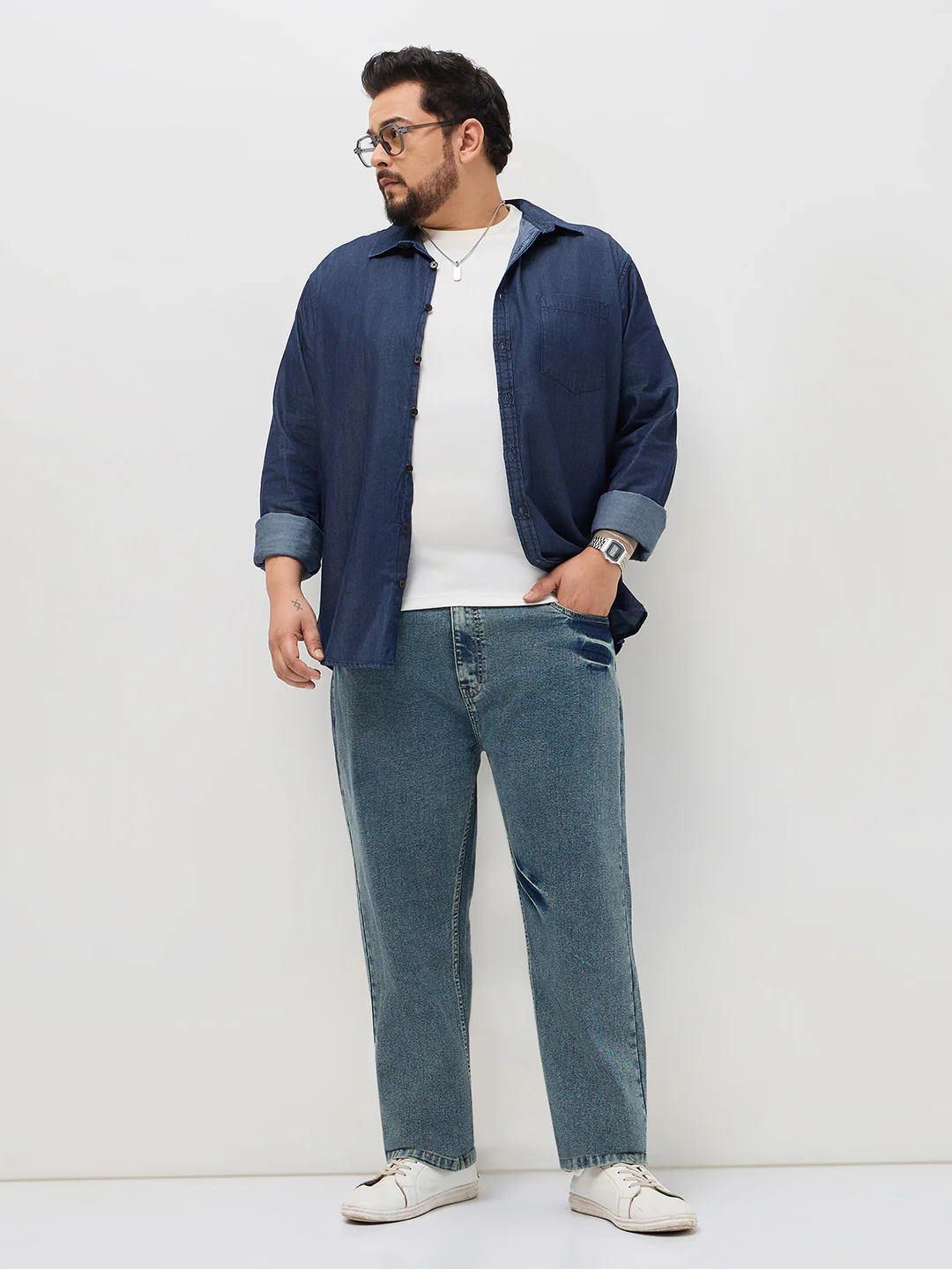 Plus Men's Ice Blue Regular Fit Acid Washed Denim Jeans Stretchable - Image 4