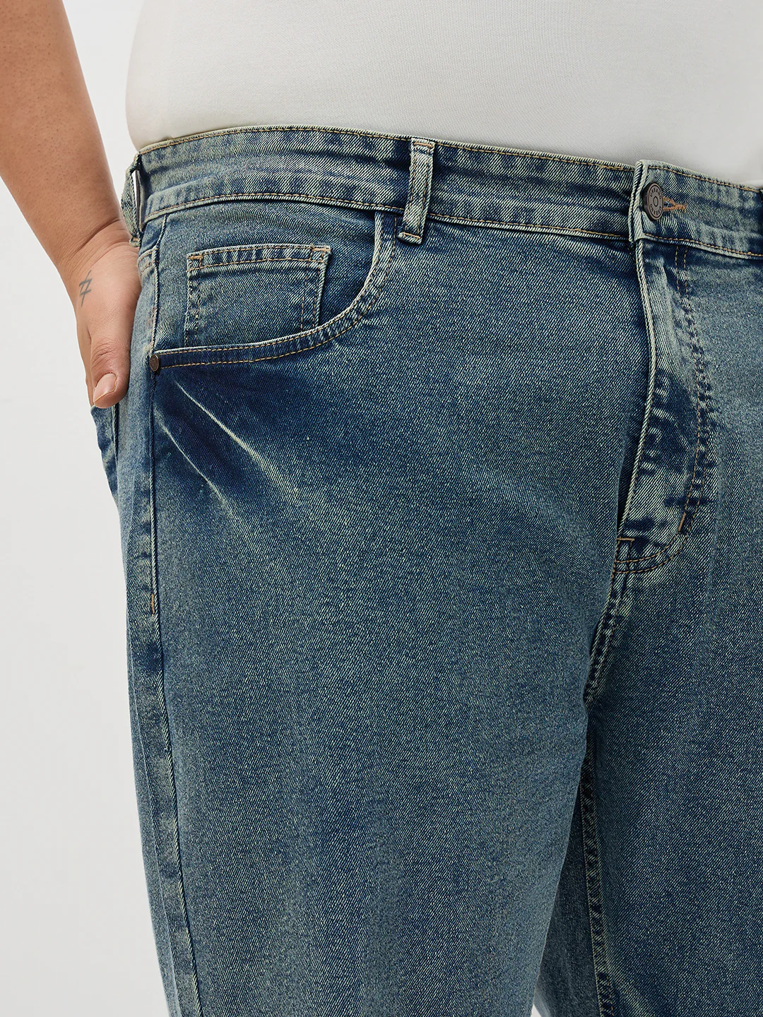 Plus Men's Ice Blue Regular Fit Acid Washed Denim Jeans Stretchable - Image 5