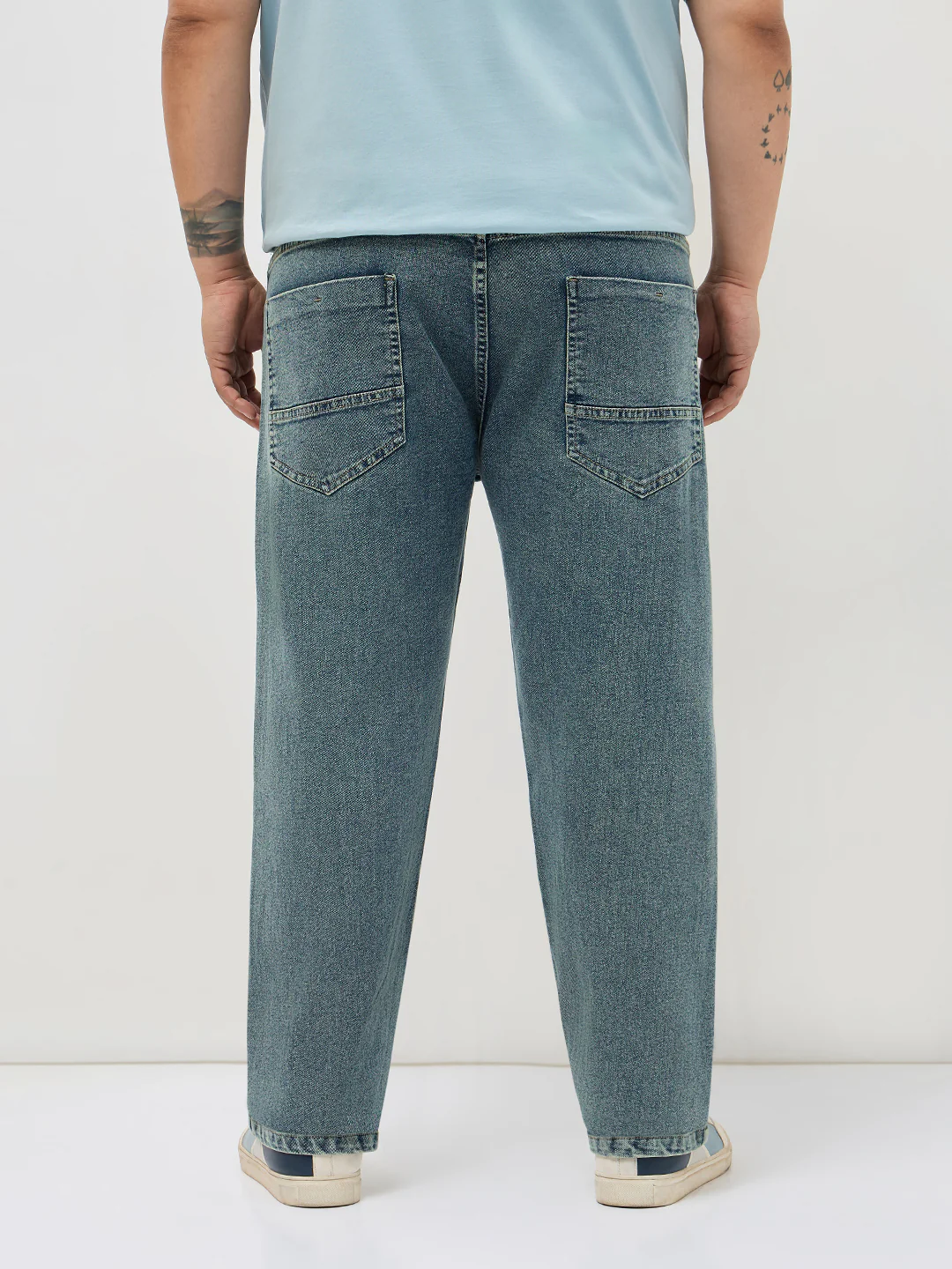 Plus Men's Ice Blue Regular Fit Towel Washed Yellow Tint Denim Jeans Stretchable - Image 3