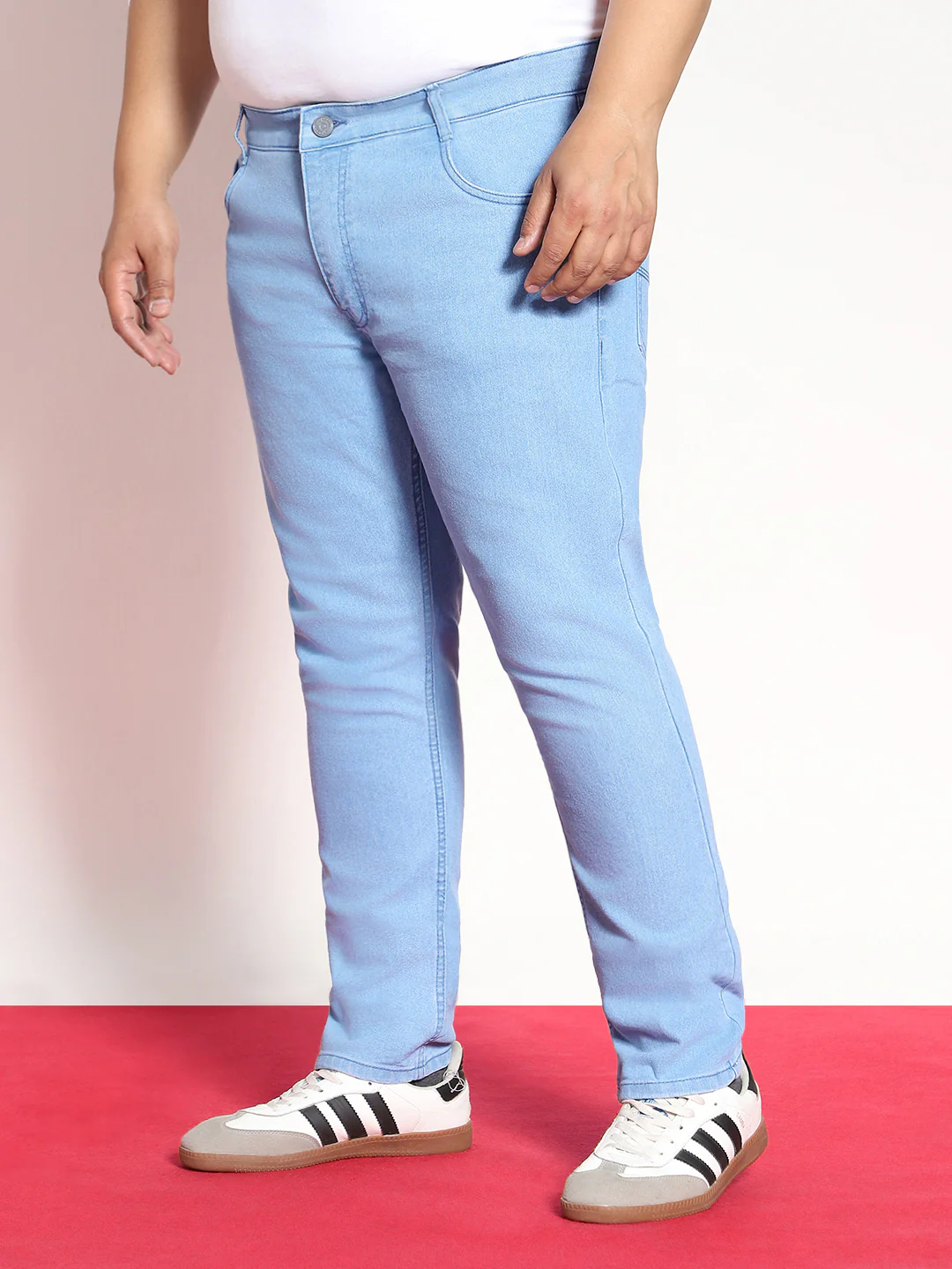 Plus Men's Ice Blue Regular Fit Solid Jeans Stretchable - Image 2