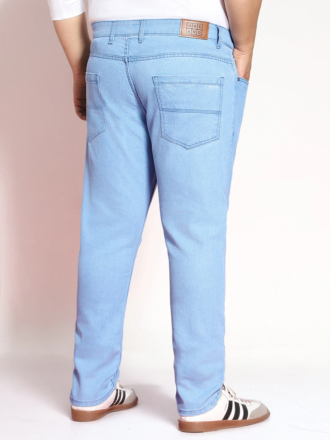 Plus Men's Ice Blue Regular Fit Solid Jeans Stretchable - Image 3