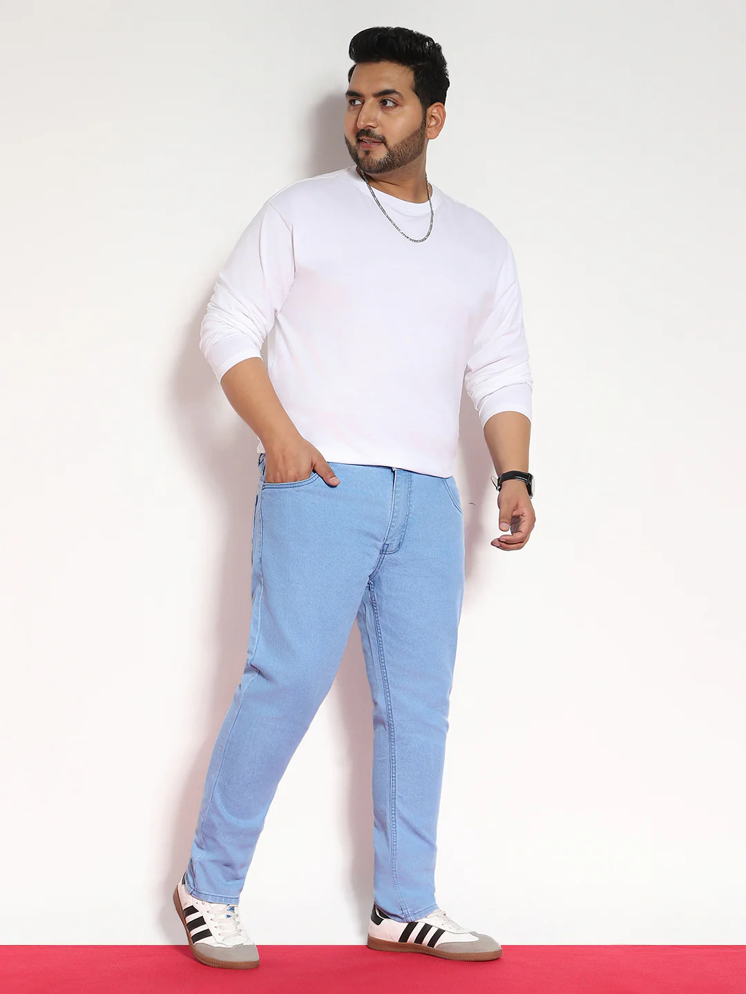 Plus Men's Ice Blue Regular Fit Solid Jeans Stretchable - Image 4