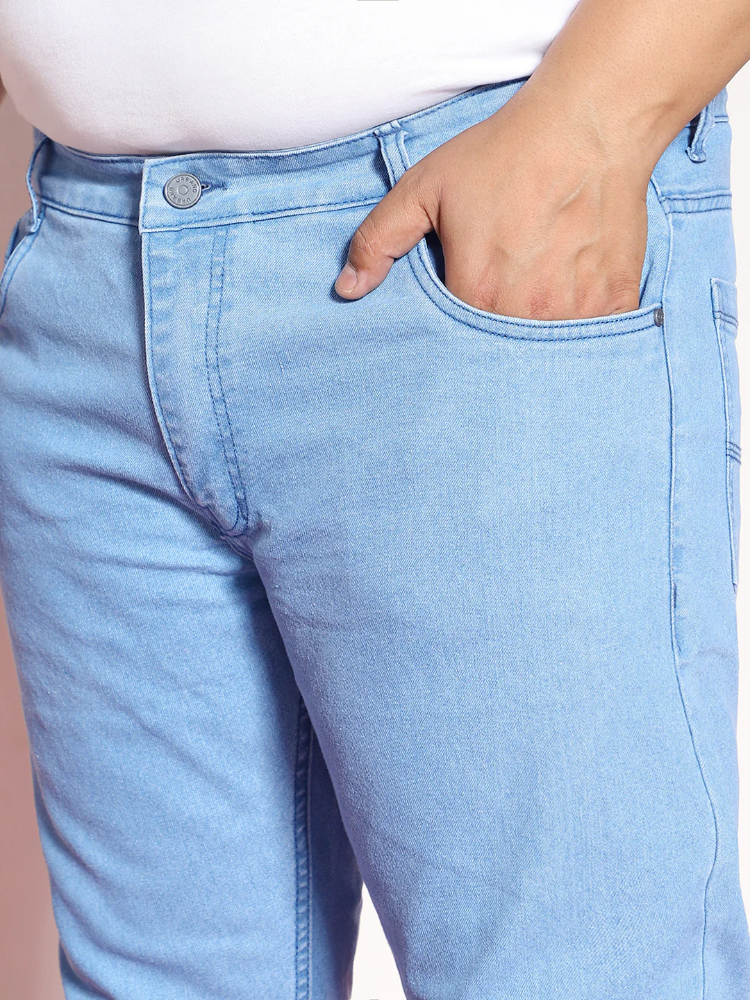 Plus Men's Ice Blue Regular Fit Solid Jeans Stretchable - Image 5
