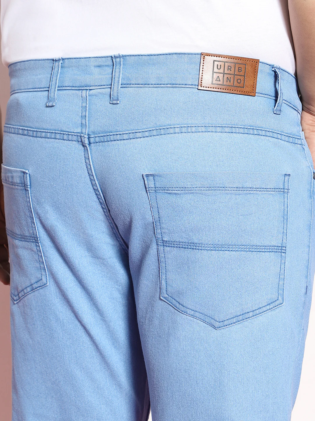 Plus Men's Ice Blue Regular Fit Solid Jeans Stretchable - Image 6